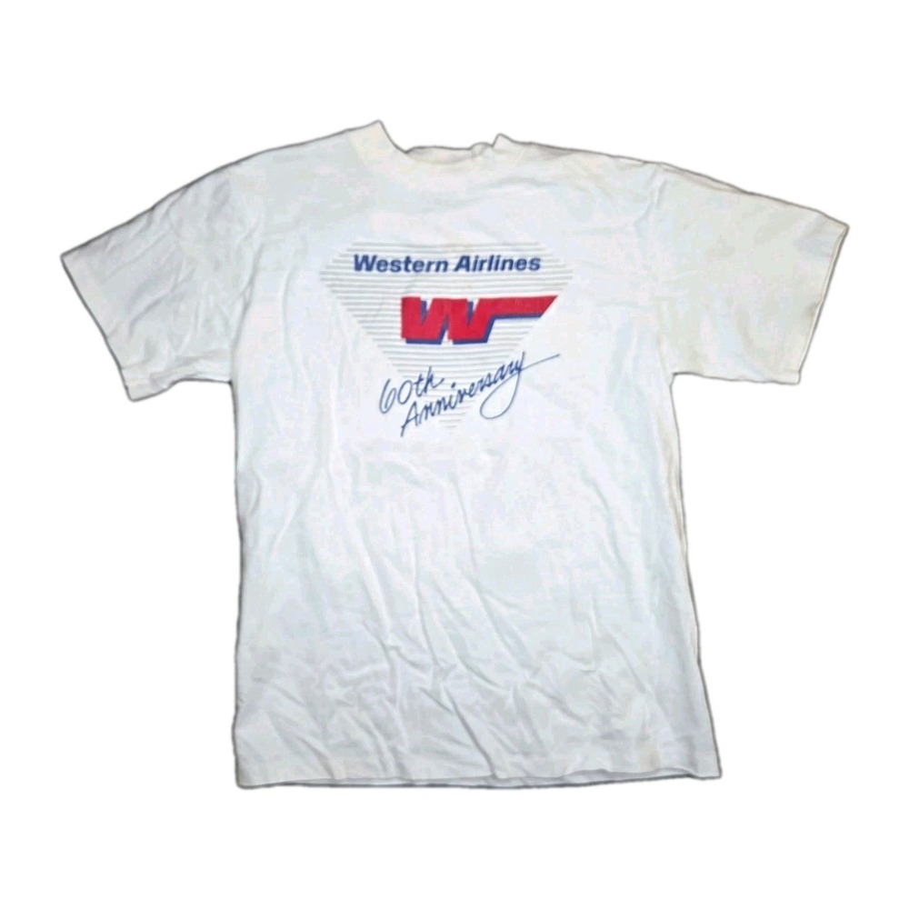 Western Airlines White Shirt - 60th Anniversary, Single Stitch Hanes Medium